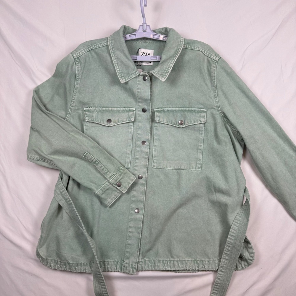 Zara Sage Green Belted Utility Denim Jacket Shacket XXL NEW 4877/040/982 READ